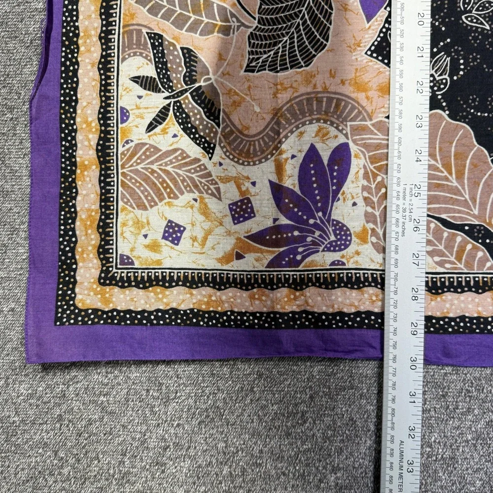 Oscar de la Renta Vintage Silk Scarf Purple Floral Batik Print Square Large 30in